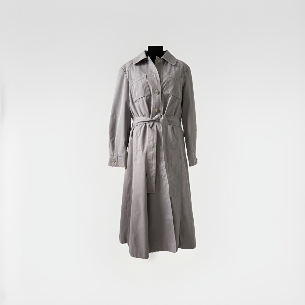 VTG Downpour Trench Coat Womens‎ 16 Gray Long Utility Coat Wool Lined Old Money